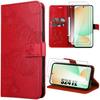 Case - Booling - for Samsung Galaxy S24 FE - Synthetic Leather - Butterflies - Red - with 2 Glasses