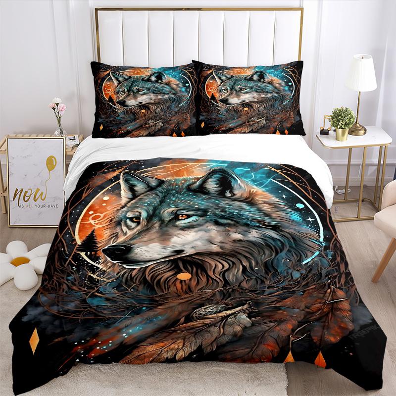 3pcs Nature's Spirit Animal Wolf Printed Bedding Set, Soft and Comfortable Quilt Cover for Bedroom, Guest Room J070