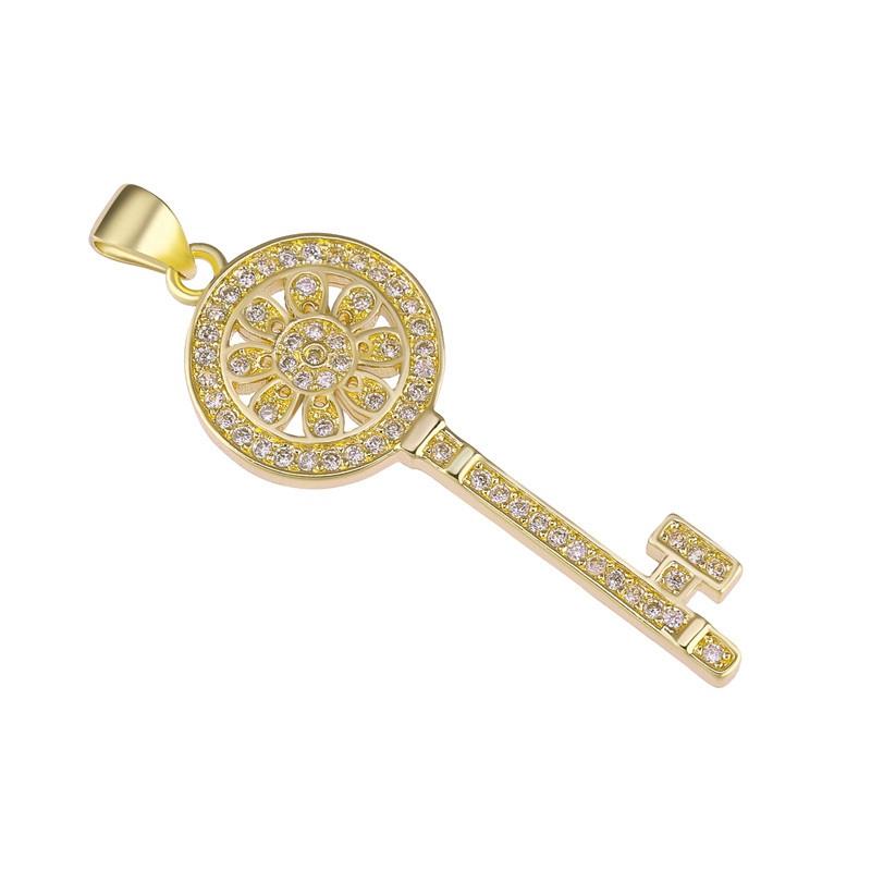 Ali Moda Micro Pave Zircon Floating Flower Key Pendant Necklace Hand made Women Chocker Necklace Key For Birthday Gift Jewerly