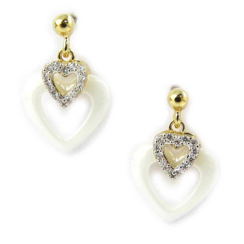 Les Trésors De Lily [L7886] - Gold Plated Earrings 'Love' White Gold Ceramic - 12x12 Mm