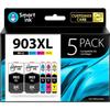 Ink Cartridges Compatible with HP 903 XL 903XL 5 Pack (2 Black XL &; Cyan Magenta Yellow) with Advanced Chip System for Officejet