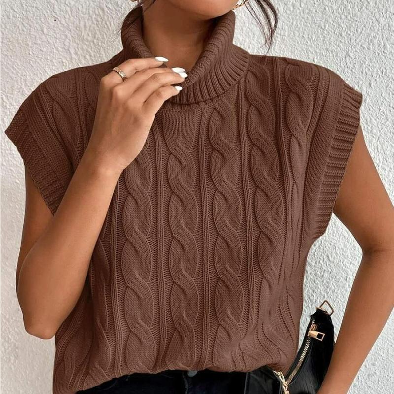 GMXIA Осенний трикотажный однотонный жилет без рукавов с высоким воротом и свободным переплетением цветов, с жилетом снаружи