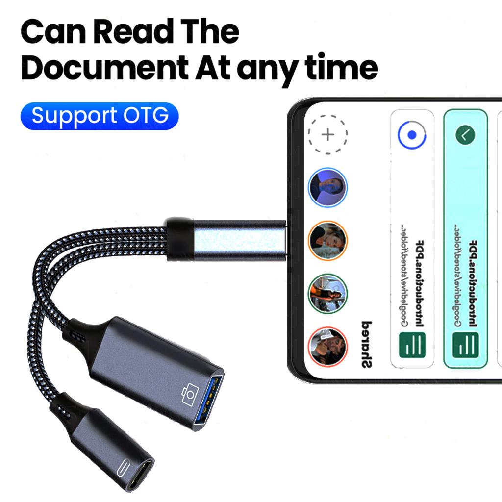 Type C OTG Cable Phone Adapter 2 In 1 USB C To USB A Adapter With PD Charging Port For Samsung Huawei Xiaomi Phone Laptop Tablet