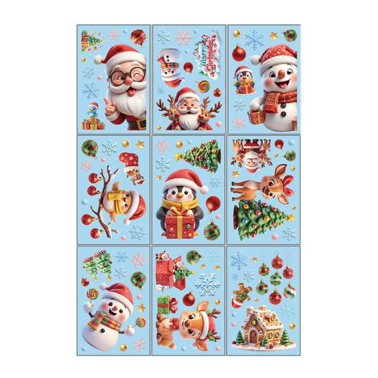 9 Sheets/Set Christmas Window Cling Removable Waterproof PVC Winter Merry Christmas Static Glass Sticker Holiday Party Decoration Decal
