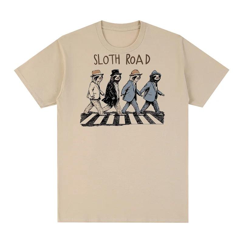 Футболка-пародия на Abbey Road со ленивцем, Винтажная футболка, Унисекс, Для фанатов The Beatles, Юмористическая уличная одежда, 100% хлопок, Повседневная футболка с коротким рукавом