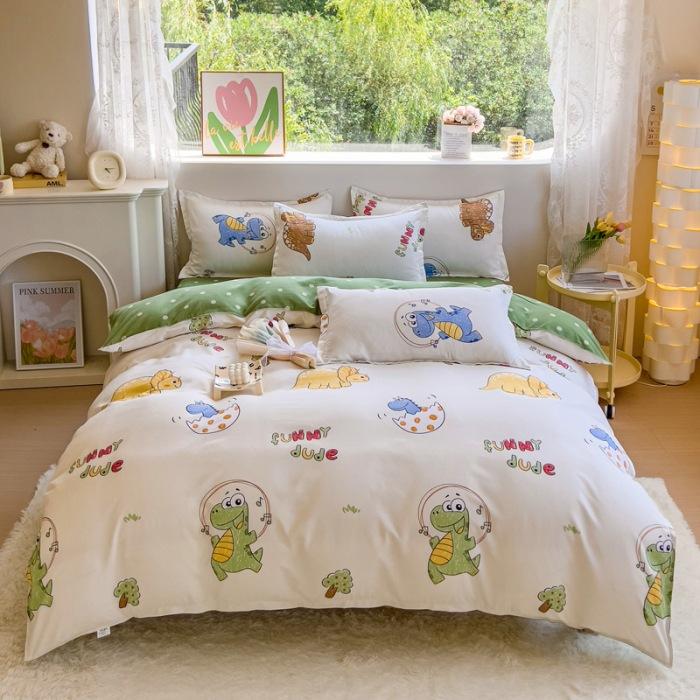 Утолщенный потертый комплект из четырех предметов, осенне-зимний комплект из хлопка из 4 предметов, простыня, пододеяльник, комплект наволочек, постельное белье.