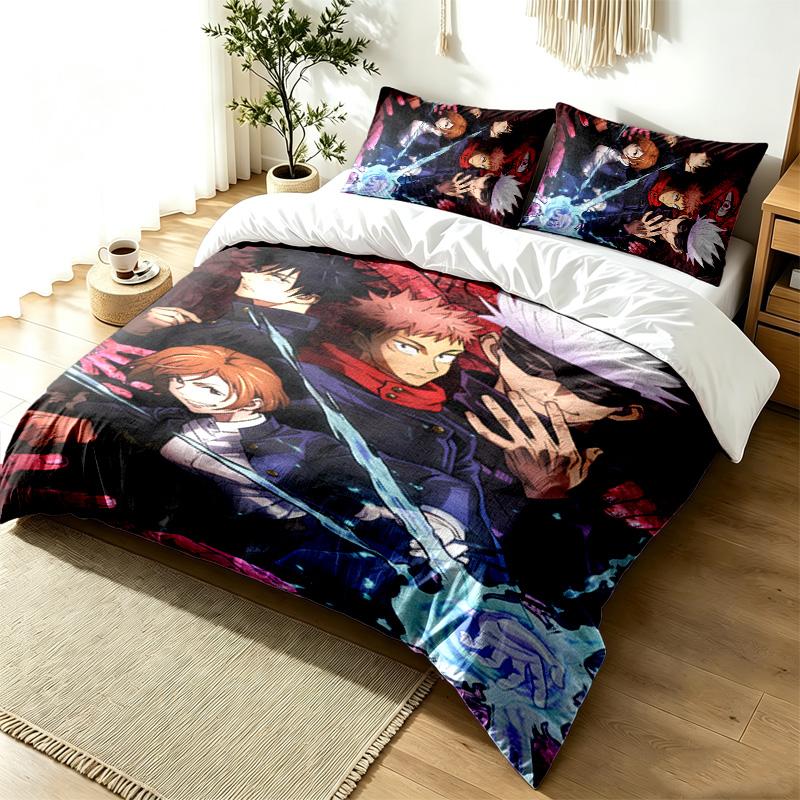 Jujutsu Kaisen 3pc Duvet Cover Set Simple Modern Bedding Set Wrinkle Resistant Soft Fabric All Season Use a perfect gift