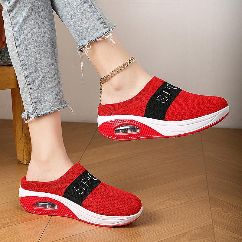 Slip-On Women'S Walking Sandals,Breathable Mesh Casual Shoes Breathable With Arch Support Knit Shoes Thickened Soft Sole