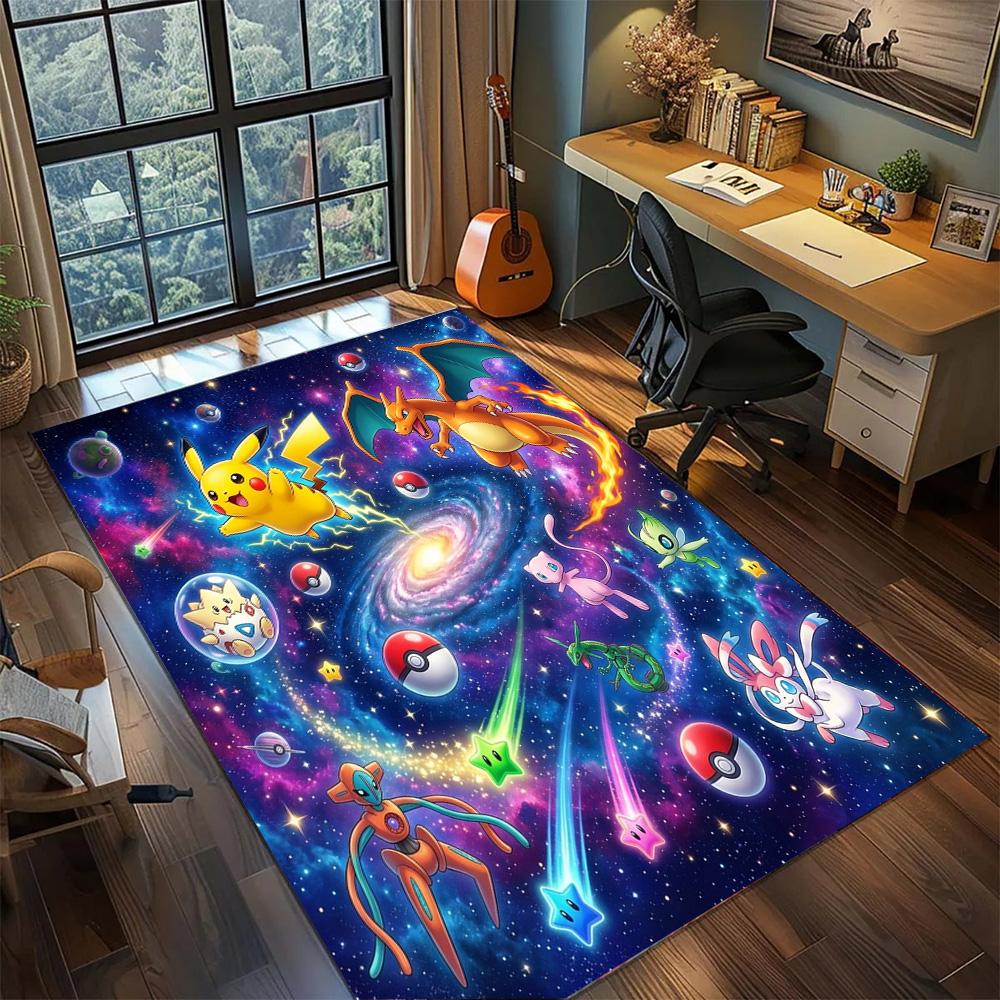 Pokemon Pikachu Floor Mat Gamer Room Non Slip Large Area Washable Rug Carpet Bedroom Home Decor.-TING