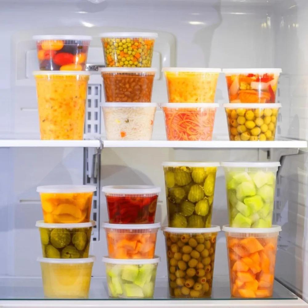 50Pcs Round Food Storage Container Airtight Lid Dessert Cup Disposable Soup Cup  Commercial