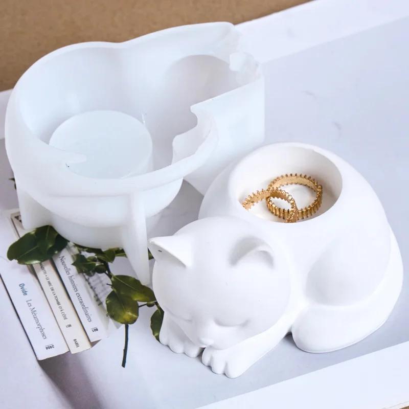 Высококачественная Силиконовая Форма для Свечи в Виде Животного Кошки DIY Домашние Настольные Украшения Подсвечник Формы для Заливки Гипсовые и Смоляные Поделки