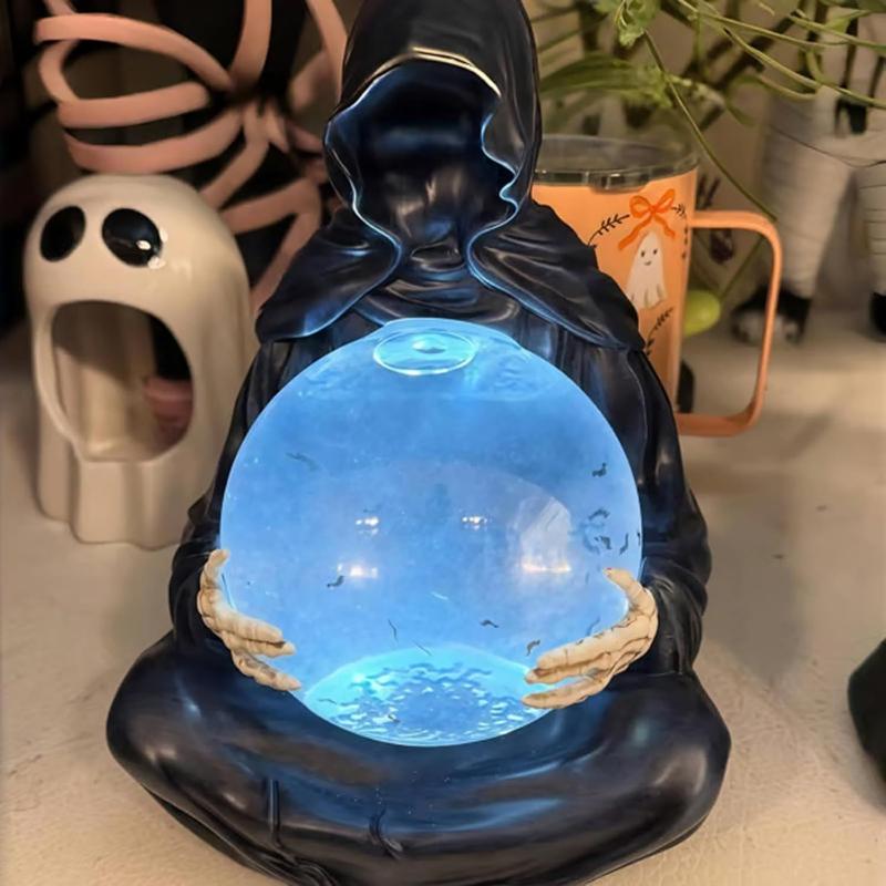 Готическая черная роба Скульптура Жнеца Хрустальный шар Может светиться Домашняя Гостиная Спальня Настольное украшение Декорация