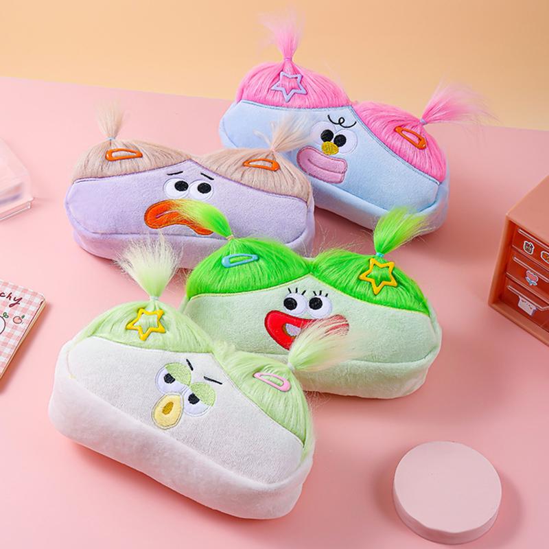 Пенал "Монстр с растрепанными волосами" - Милый Уродливый Плюшевый Пенал-Сумка с Большими Глазами, Кавайные Пушистые Школьные Принадлежности для Девочек