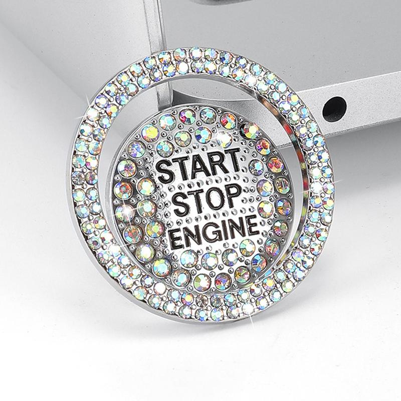 Набор из 2 предметов, кнопка запуска автомобиля, алмазные наклейки с внешним кольцом, декор, круглые планки, защитный чехол, блестящий автомобиль