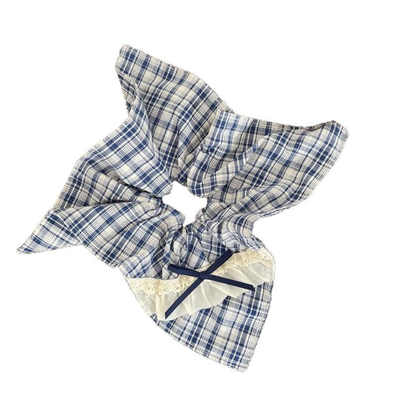 Корейский синий клетчатый шарф-бант женский набор резинок для волос и повязки на голову