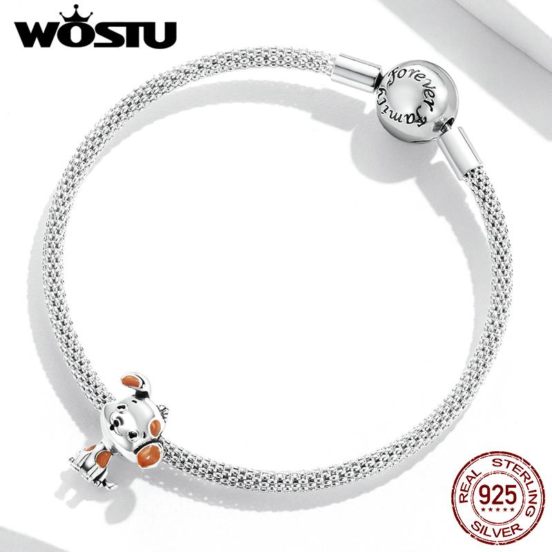 WOSTU 925 Sterling Silver Animal Puppy Cute Dog Bead Charm for Bracelet Women DIY Fashion Jewelry Enamel Pet Bead Accessories