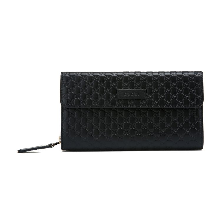 Gucci GG Embossed Leather Continental Wallet, Black with Gucci Logo Patch, Unisex Luxury Long Wallet for Daily Use 449364-BMJ1G-1000