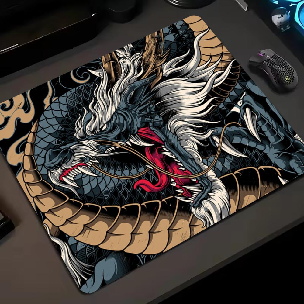 Gaming Mousepad Traditional Oriental Dragon Small Deskmat Anti‑slip Lock Edge Mouse Pad Keyboard Mat Desk Protector for Laptops