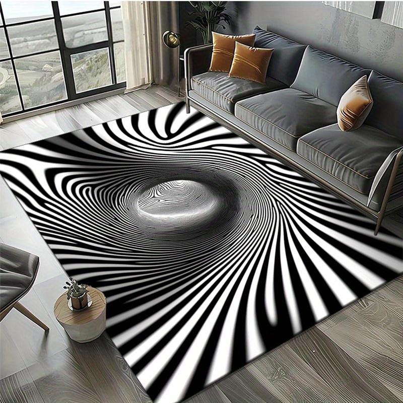 Optical Illusion Rug for Contemporary Living Room - Black White Spiral Design, Large Size Carpet, Modern Art Decor