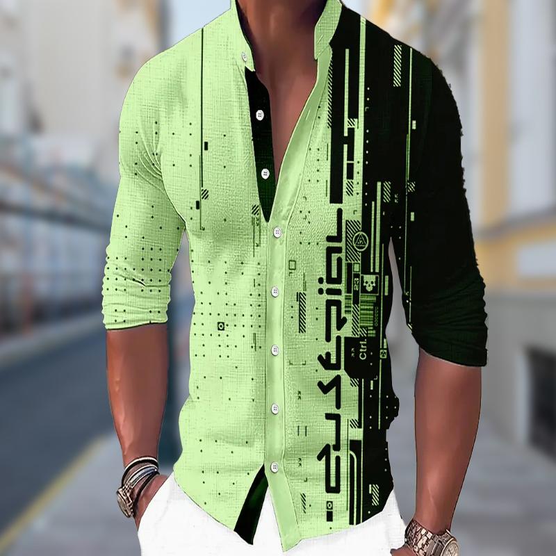 Мужские креативные рубашки с длинным рукавом с принтом искаженного кода, повседневные кардиганы с новой кнопкой, модные рубашки для праздников