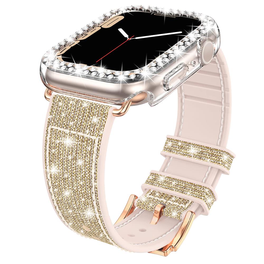Case+silicone Leather Strap For Apple Watch Band 41mm 45mm 40mm 44mm 38mm 42mm 44 Bling Bracelet iWatch Serie 3 4 5 6 Se 7 Strap