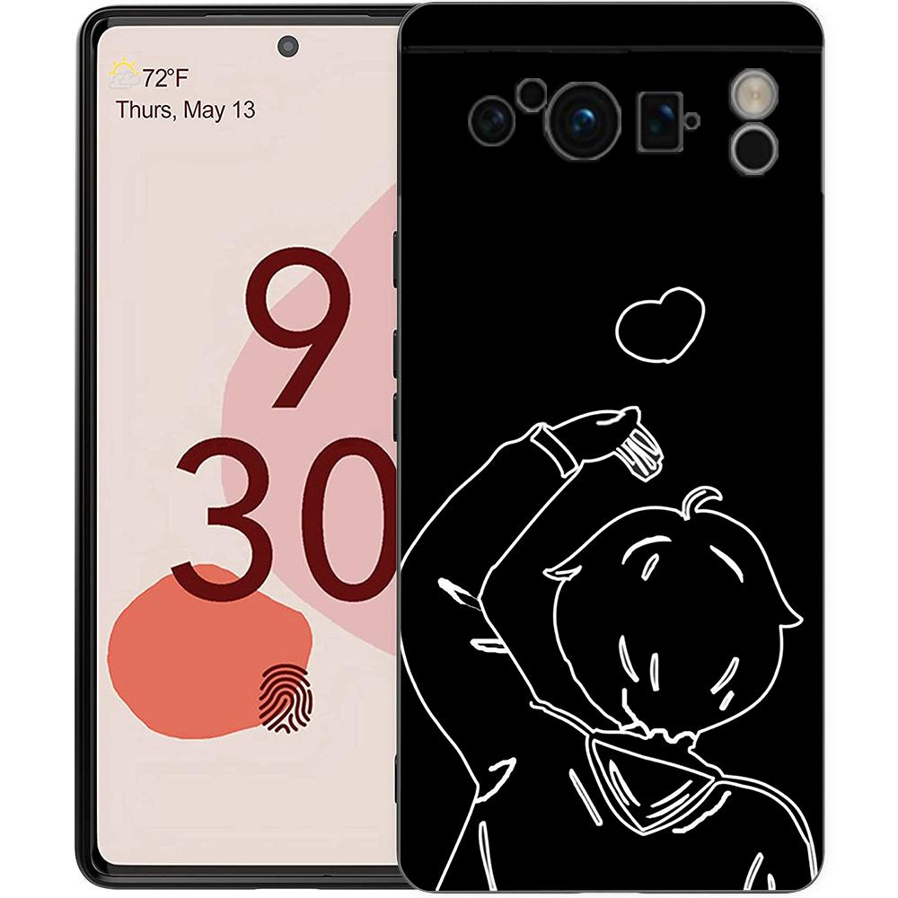 Чехол для телефона с мультяшным рисунком "Пара Солнце Луна" для Google Pixel 9 8 7 6 Pro XL 8A 7A 6A, мягкий ударопрочный TPU чехол, черная крышка