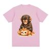 Футболка Punch Monkey с изображением японского макака, высококачественная, модная, кавайная, из чистого хлопка, унисекс