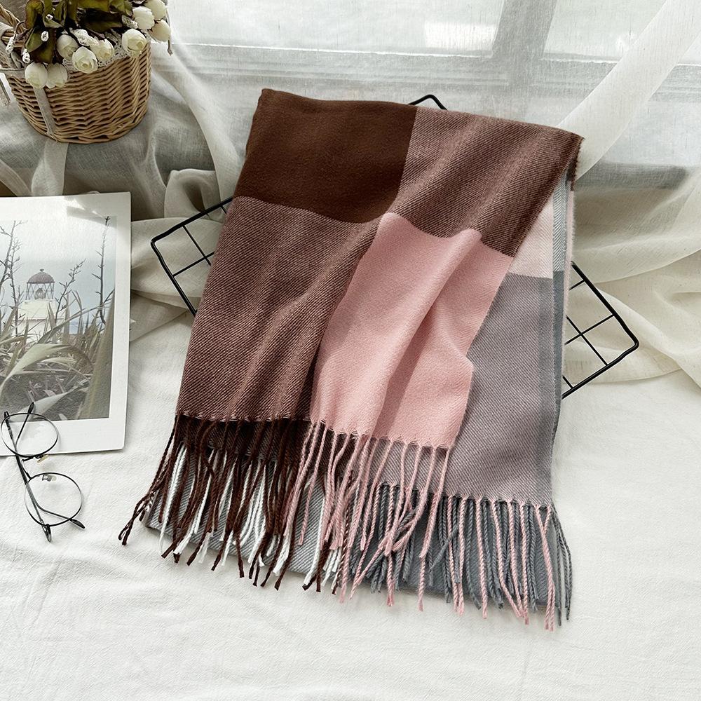 High End Imitation Cashmere Plaid Scarf Versatile and Warm In Winter  Women's Neck Scarf  Fringed Shawl