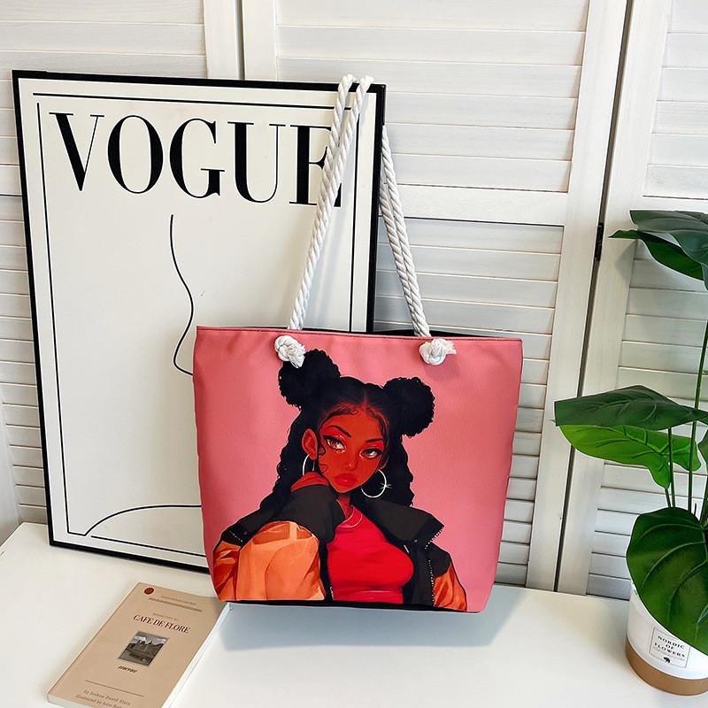 Canvas Tote Bag For Women With Creative Print And Spliced Design For Casual Travel