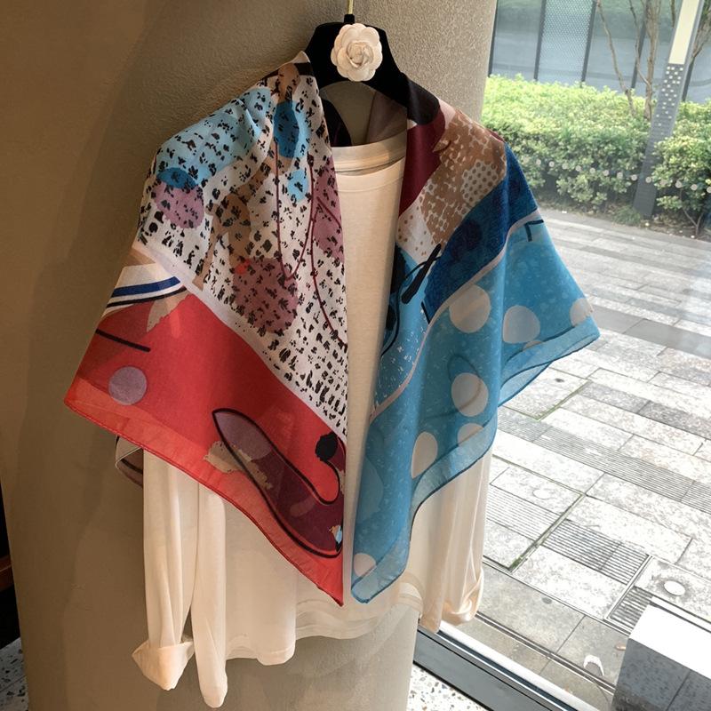 Vintage Polka Dot Printed Light And Thin Scarf Cotton Feel Square Scarf Sunshade Shawl Headscarf Belt Scarf Silk Scarf