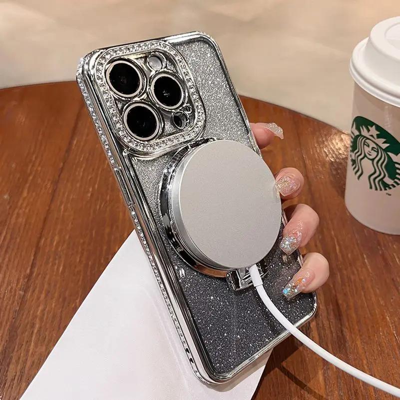 Роскошный чехол с магнитной подставкой и блестящим бриллиантом для iPhone 11 12 13 14 Plus 15 Pro Max XSMAX XR X 7 8 Plus SE Samsung S22 S23 S24 Ultra Plus