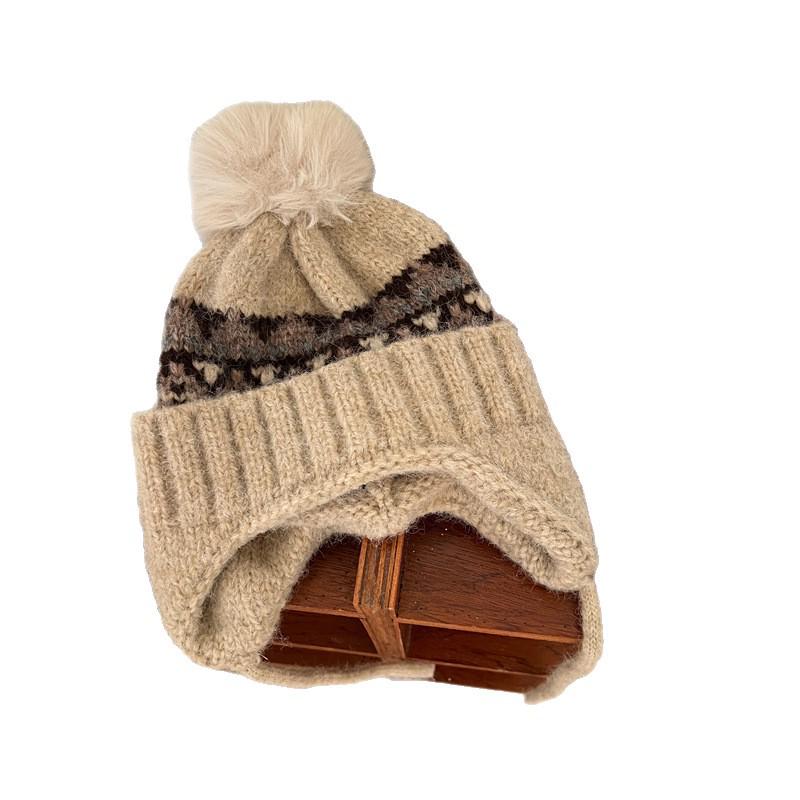 Корейская вязаная шапка с помпоном для детей - Теплая защита ушей для мальчиков и девочек