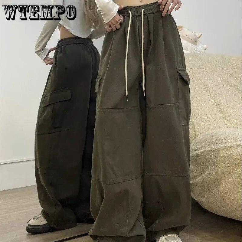WTEMPO Розовые мешковатые брюки-карго Y2K на шнуровке, женские спортивные штаны с эластичной резинкой на талии, брюки, винтажные уличные широкие джинсы