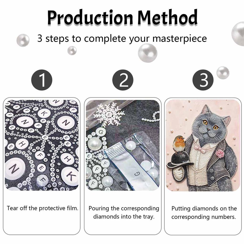 Расслабляющий DIY набор для рисования жемчугом в рамке с дизайном стильного кота и птицы, 5D сверкающий холст с бусинами, поделка для декора детской комнаты, подарок