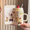 Милая чашка с трубочкой Кружка из высококачественной керамики для мальчиков и девочек с крышкой, подарок на день рождения, практичный сувенир, подарочная коробка
