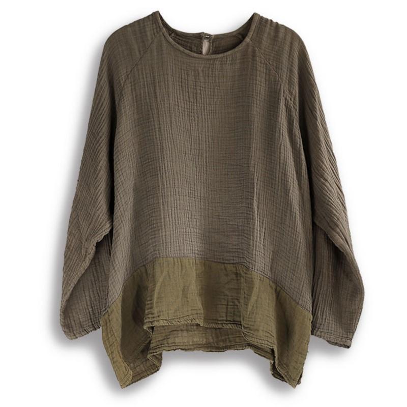 Johnature Однотонная футболка с длинными рукавами и круглым вырезом, женская осенняя мода, винтажный стиль, свободная футболка