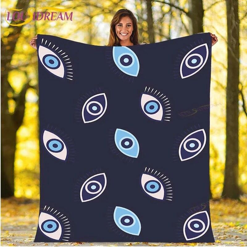 Одеяло от сглаза, турецкое одеяло с духовным искусством Назар, винтажное фланелевое одеяло середины века, одеяло для дивана и стула, дорожное одеяло