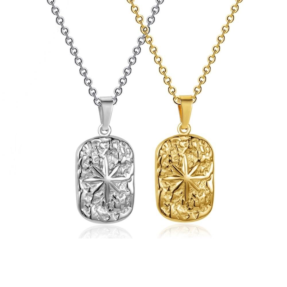 Non Fading Compass Pendant Necklace Silver Color Geometric Pendant Necklace for Men Women