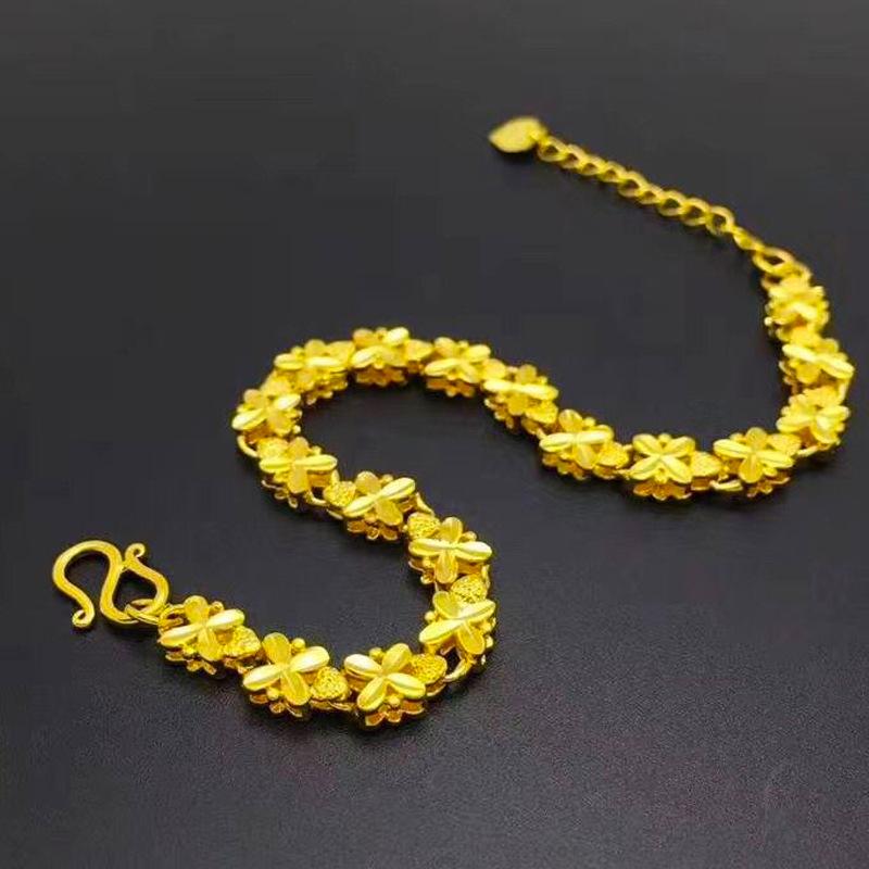 24K Gold Clover Bracelet for Women - Dainty Four-Leaf Design, High-Purity Gold, Lucky & Delicate