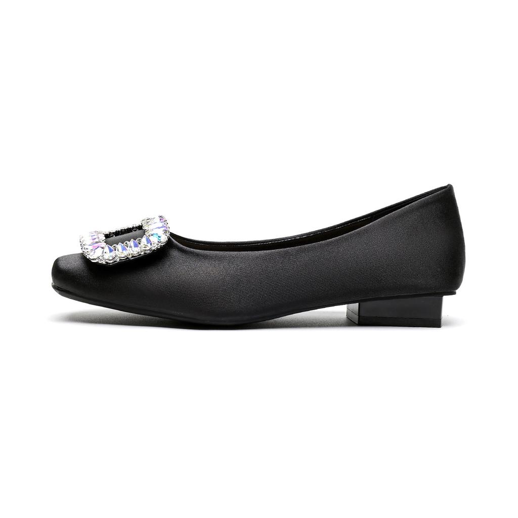 Rhinestone Shallow Mouth French Square Head Silver with Skirt Single Shoes Female Spring and Fall
