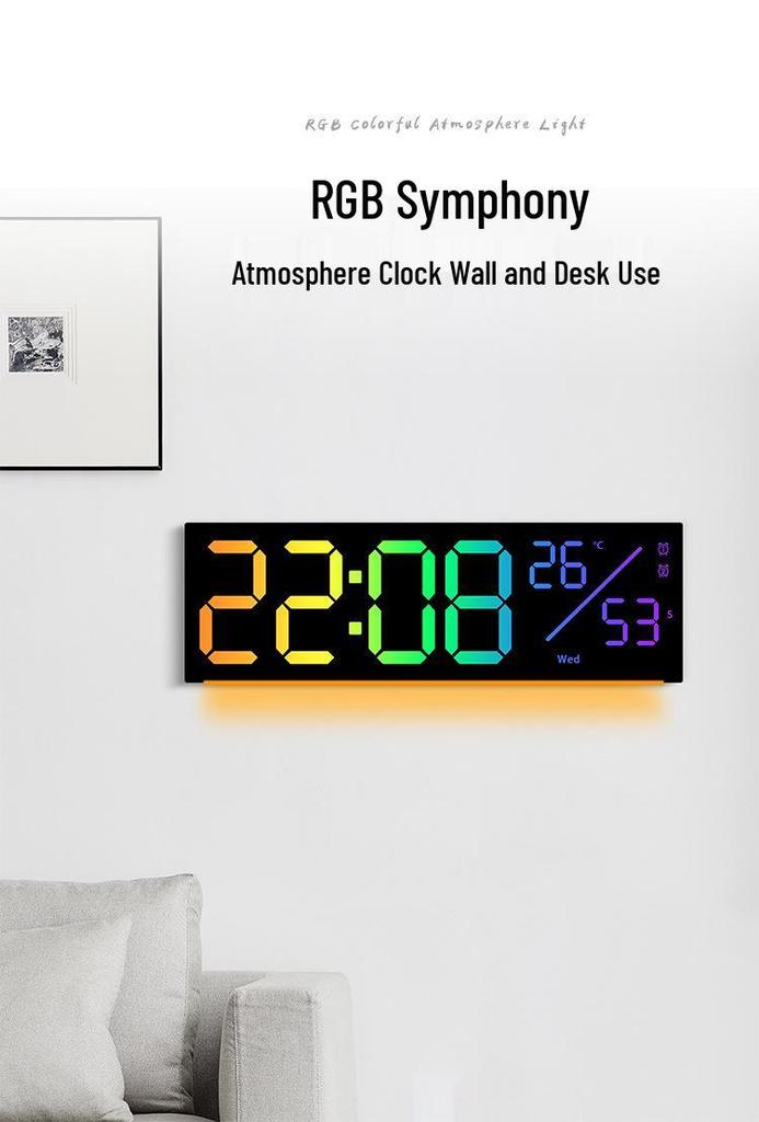 Светодиодные настенные часы с изменением цвета, RGB-дисплей, Многофункциональный будильник, Большие 6677R.