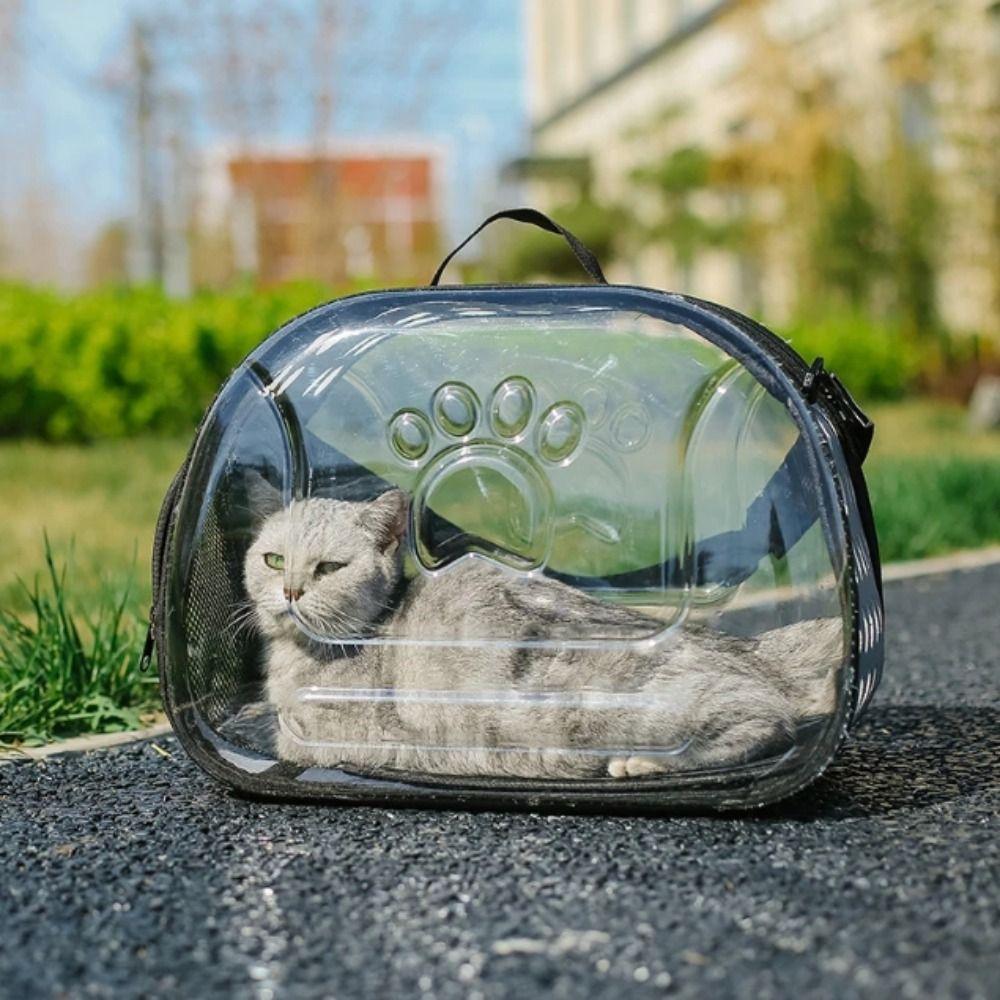 Дышащий Рюкзак для Кошки Портативная Сумка для Прогулок с Питомцем Полностью Прозрачный Переноска для Животных Через Плечо