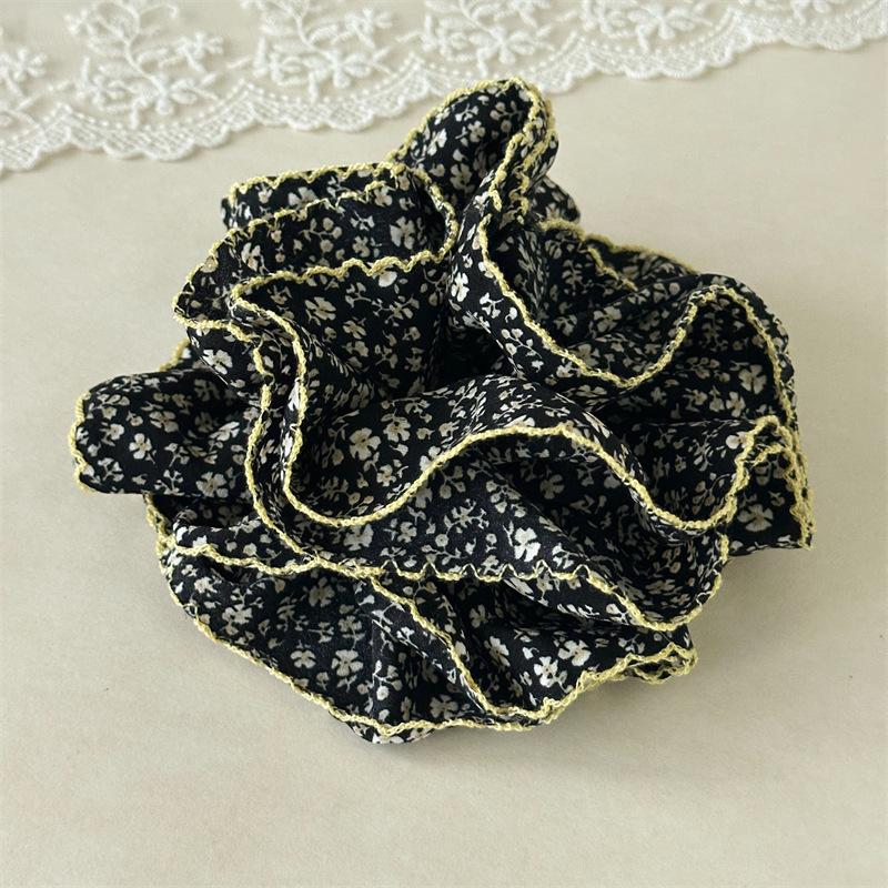 Intricate Floral Print Multi Ruffled Headwear Embroidered Edge Voluminous Hair Circles Baroque Romantic Style Hair Ties For Weddings