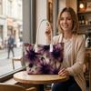 Elegant Purple Floral Print Casual Tote Bag Stylish Daily Use Shoulder Bag for Women