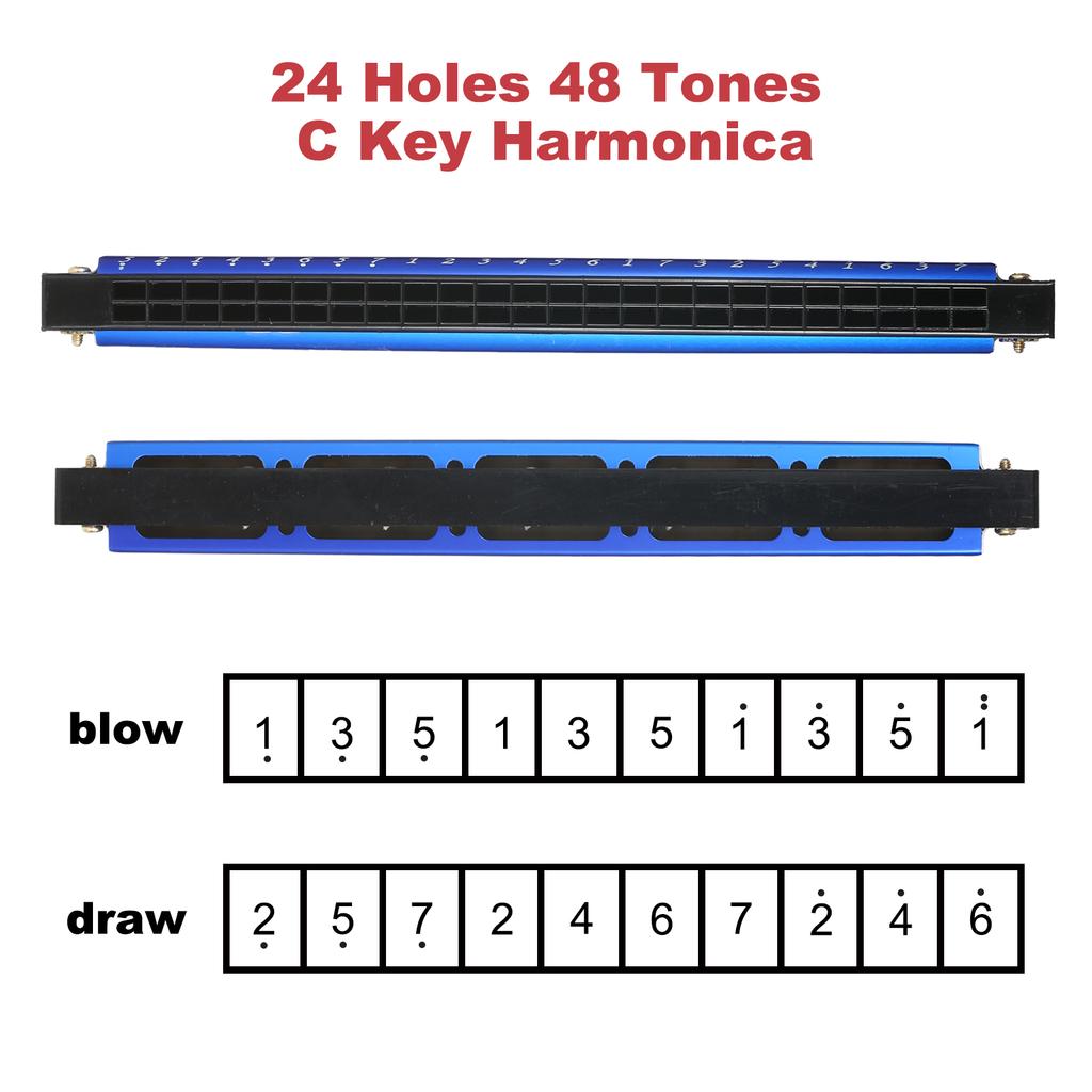 Губная гармошка Professional Harp Armonica Тональность C 24 отверстия Полифония Диатоническая губная гармошка с футляром для блюза, фолка, джаза, поп-музыки