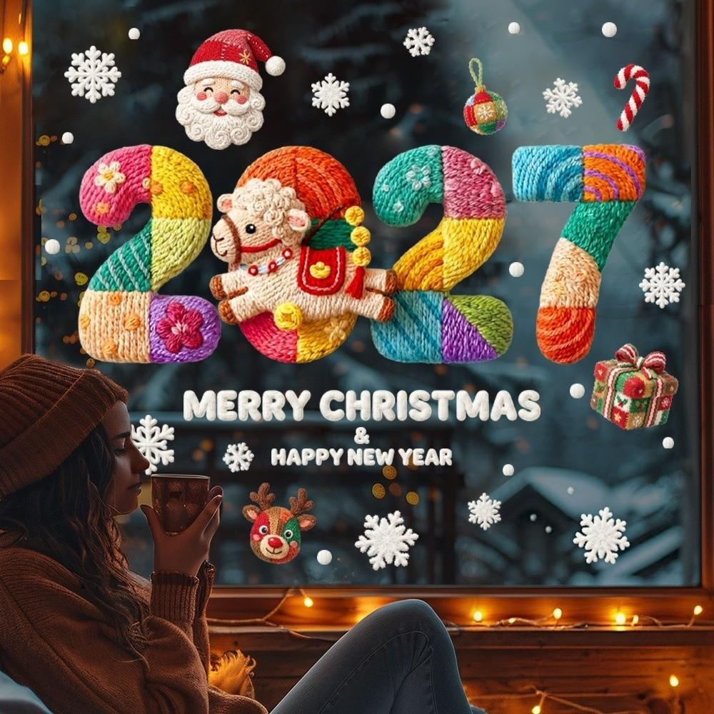 Two-sided Christmas Glass Window Sticker Removable Static Xmas Party Door Stickers Party Supplies