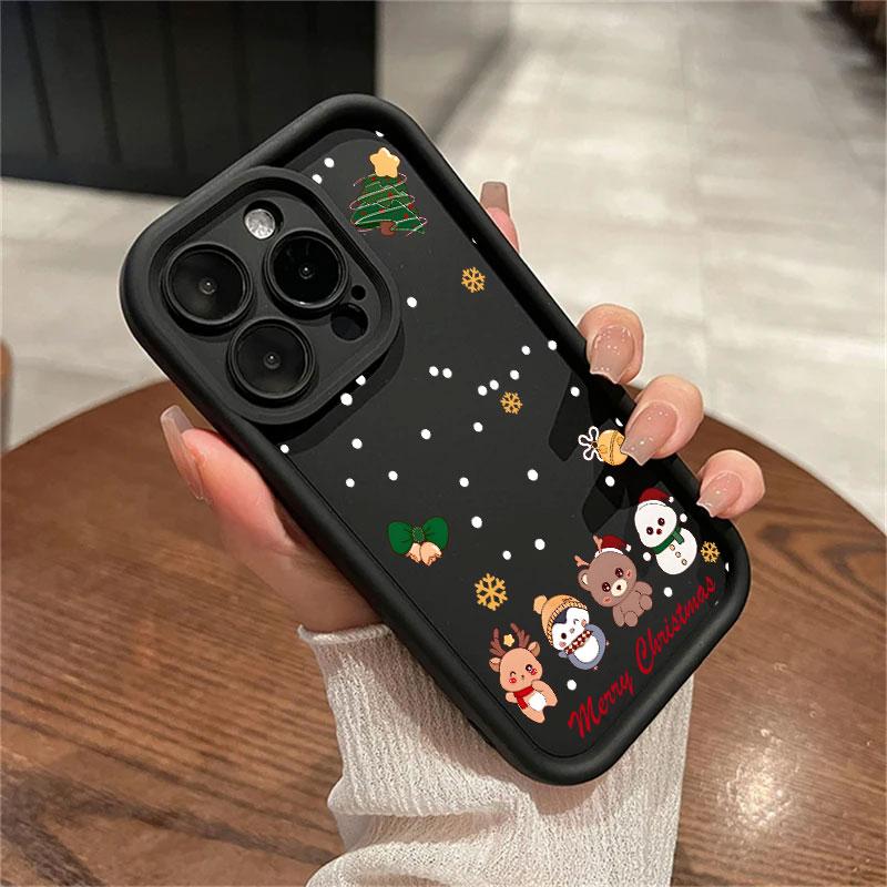 Чехол Для iPhone 15 13 17 16 Чехол Рождественский Снеговик Олень Милый Для IPhone 17Air 11 13 12 16 Pro Max 14 Plus Ударопрочный Чехол для Телефона