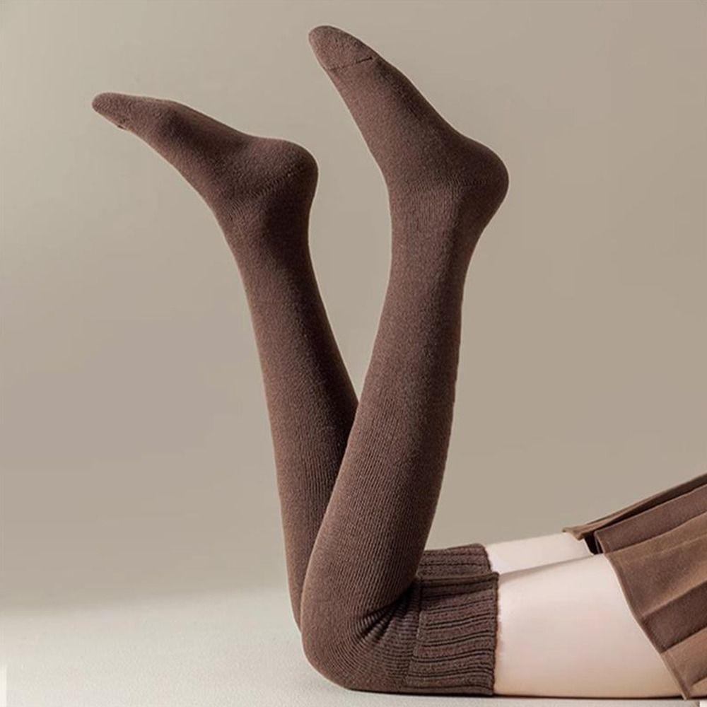 1 Pair Solid Color Women's Socks Thicken Over-Knee Socks Warm Thick Stockings Autumn and Winter