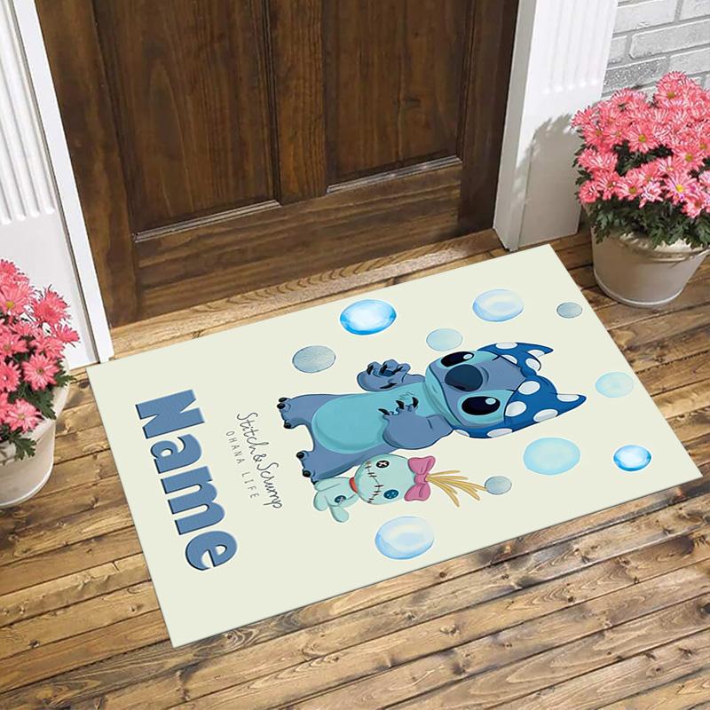Personalized Name Stitch's Sign Living Room Non-Slip Area Rug Soft Carpet for Bedroom Kids Playroom Sofa Office Home Decor Doormat