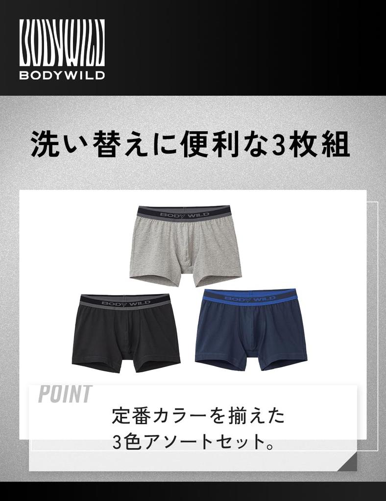 Gunze Boxer Briefs of 3P Boxer Briefs Underwear 9A M [BODY WILD] (Set 3) Men's (3 Colors)